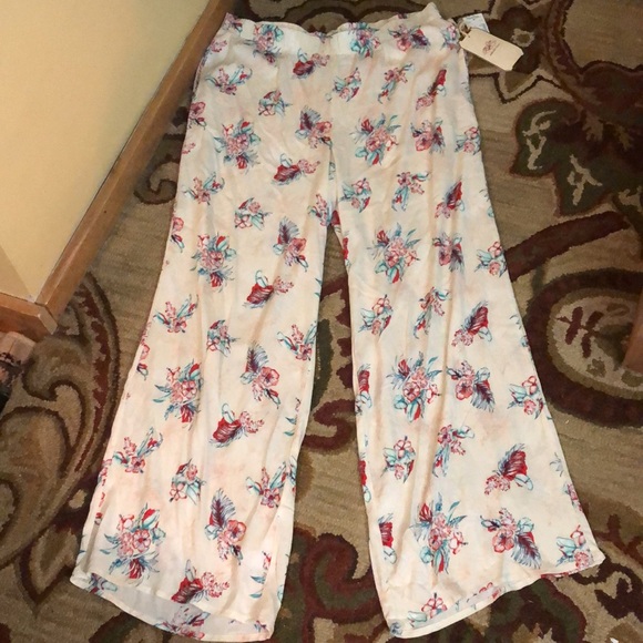 ONE-5-ONE Size Large Tall Floral Print Pants Elastic & Tie Waist Beach $60 NEW - Picture 2 of 12